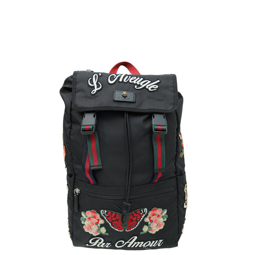 Gucci Black Embroidered Backpack Bag